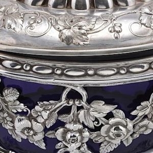 Freanch sterling silver sugar bowl with blue glass