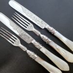 Sold：純銀マザーオブパール白蝶貝デザートセット、２組あります