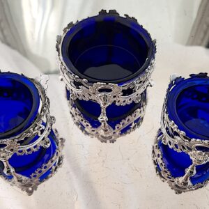 ブルーガラスソルト入れ3点セット